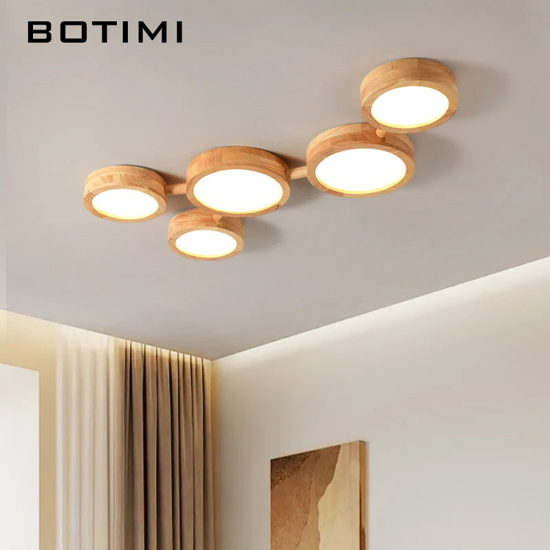 plafonnier bois massif moderne éclairage surface rond led naturel minimaliste