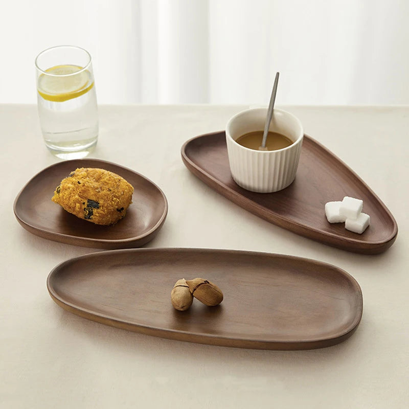 assiettes bois marron foncé assiettes ovales modernes vaisselle décorative desserts thé intérieur plateaux service