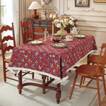 nappe vintage rouge verte floral impermeable tassel table manger classique geometrique