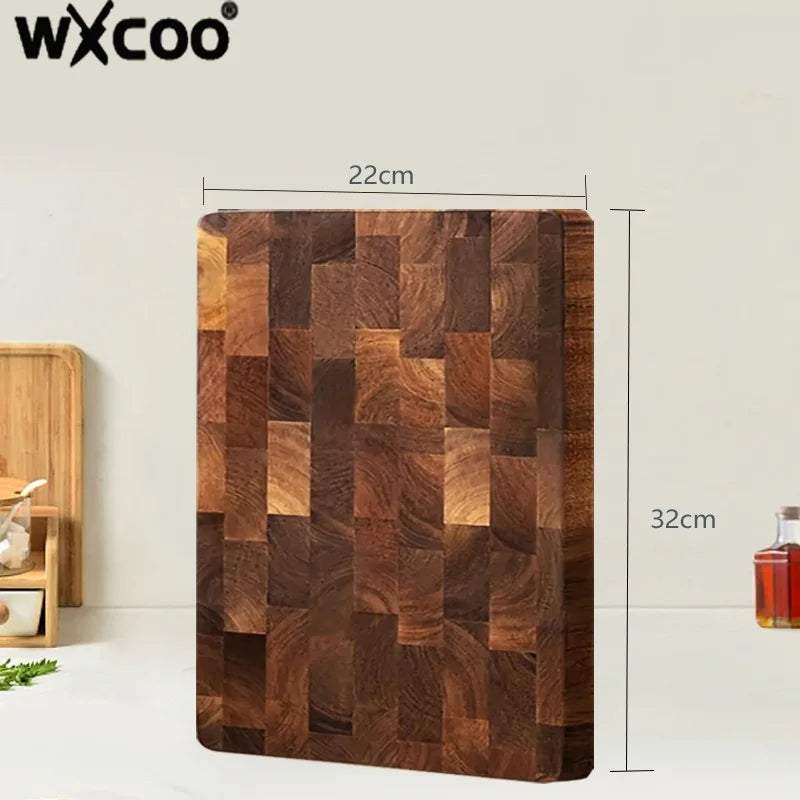 planche découper bois marron carreaux moderne double face légumes viandes kitchen chopping board