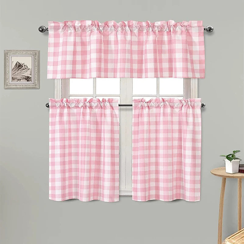 rideau rose carreaux opacité classique fenêtre moderne decoration blanc polyester accessoires