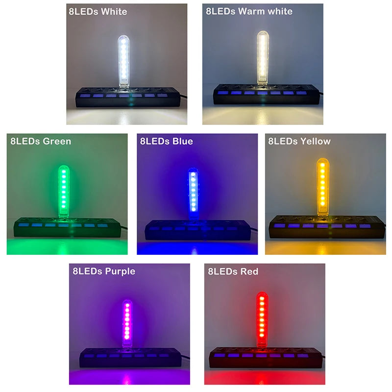 lampe led 8leds rouge jaune vert bleu blanc chaud blanc froid moderne câble usb