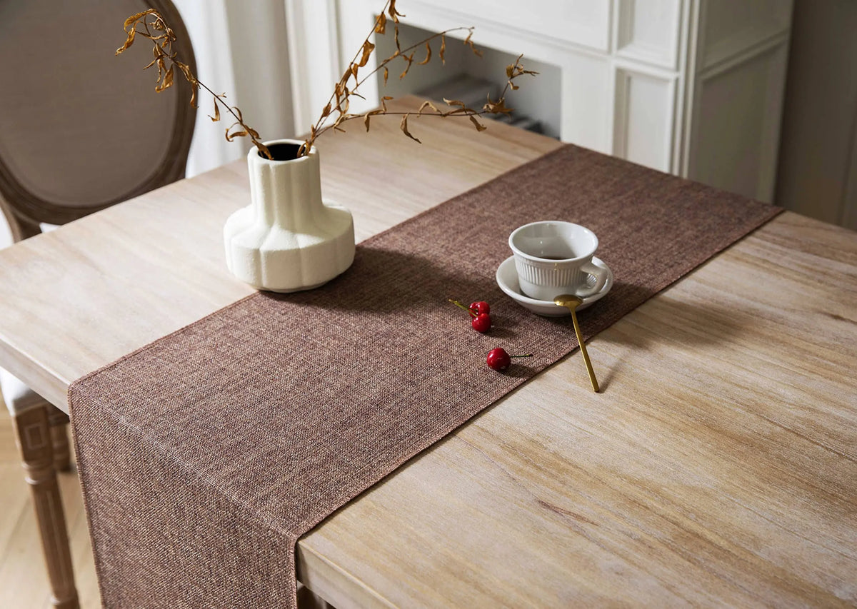 chinois table chemin marron lin texture classique tassel doré