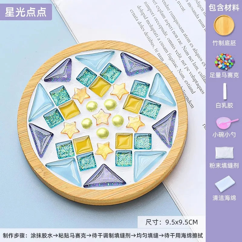 coasters mosaïque multicolores créatifs artisanal diy bambou transparents opaques