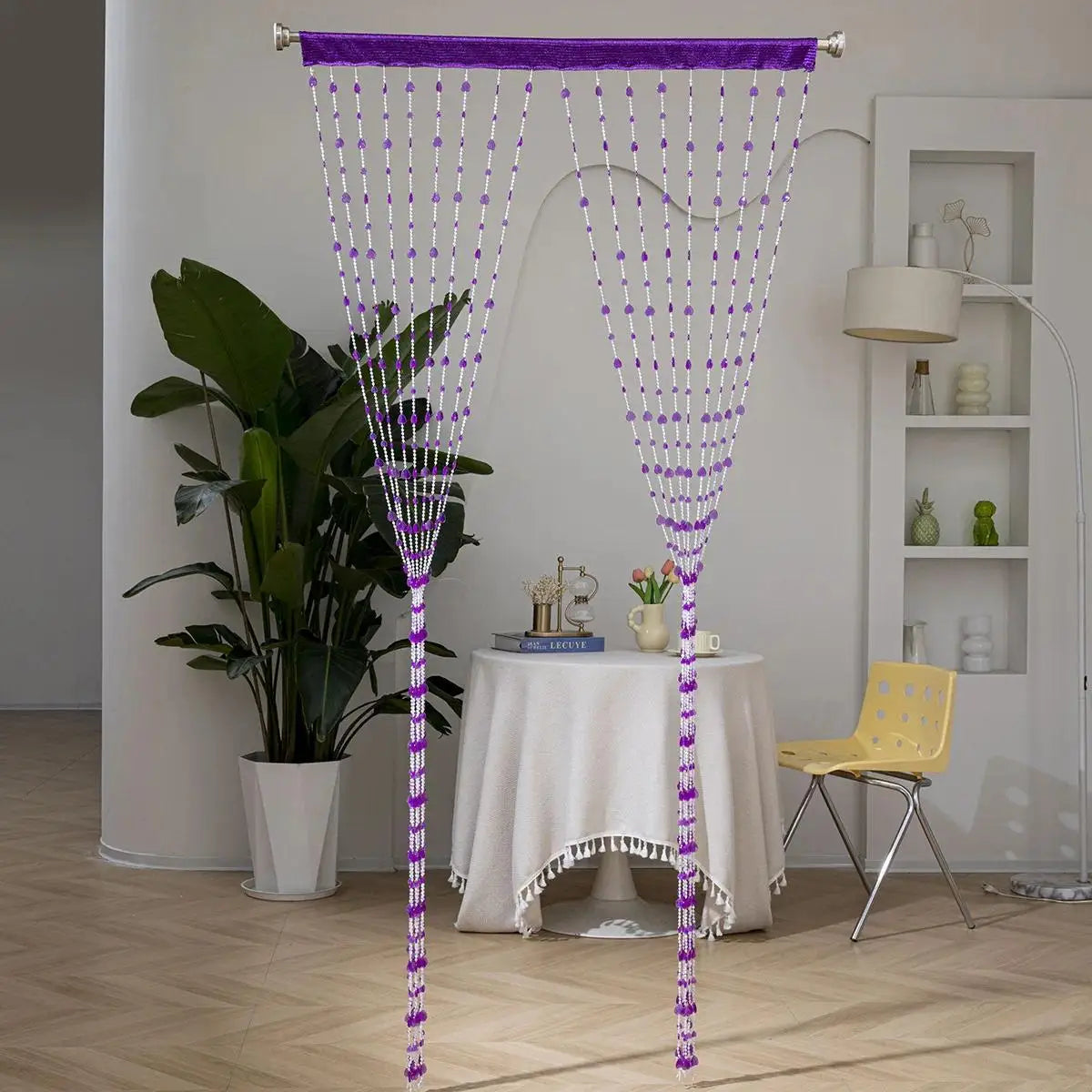 rideau violet blanc boho chic opacité texturé crochets métalliques 100cmx200cm