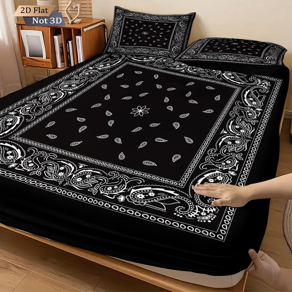 draps lit noir ornements floraux classique 100x191cm 120x200cm 140x200cm 180x200cm 200x220cm 3pièces