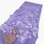 tissu dentelle tulle bleu clair fleurs relief broderie 3d robe mariage soirée luxe