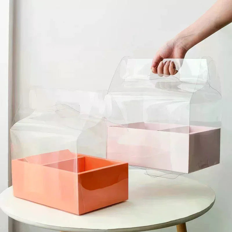 boîte gâteau transparente poignée détachable compartiments rose clair LOVE FASHION GIRL moderne minimaliste