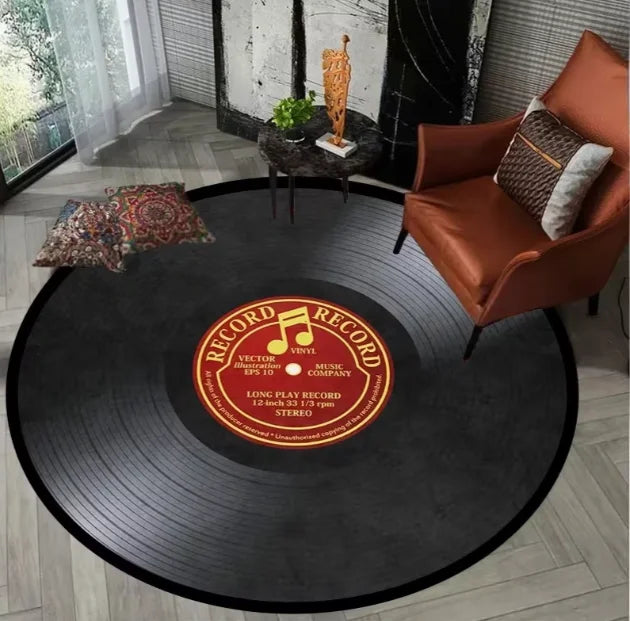 tapis rond vinyle noir notes musicales edition limitée 78 rpm salon chambre vintage