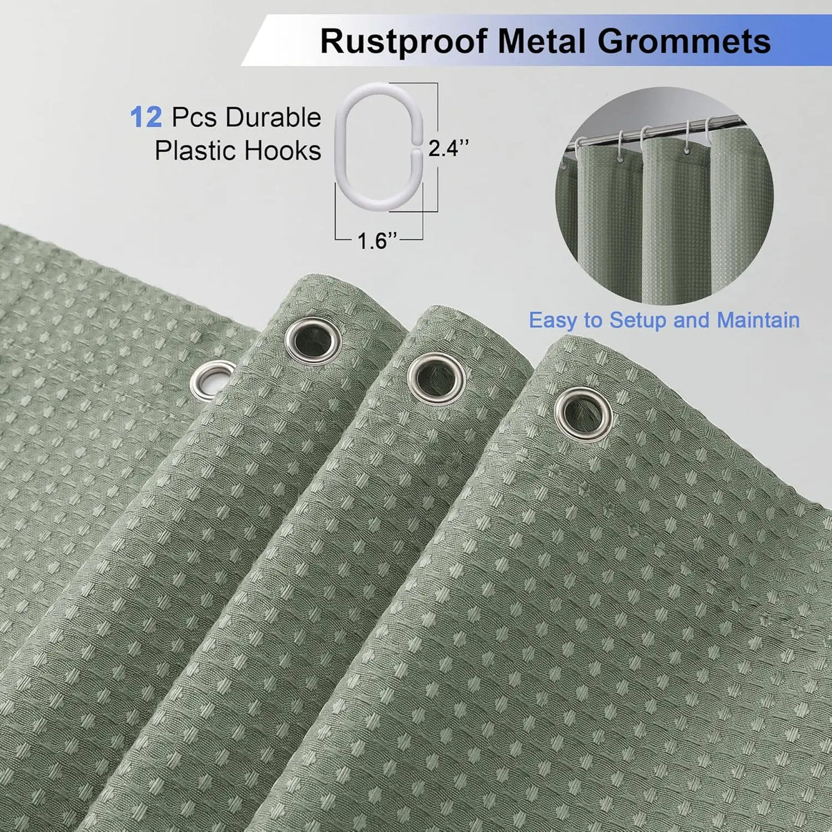 rideau douche moderne vert olive texture points ourlet lesté métalliques durables crochets polyester gaufre