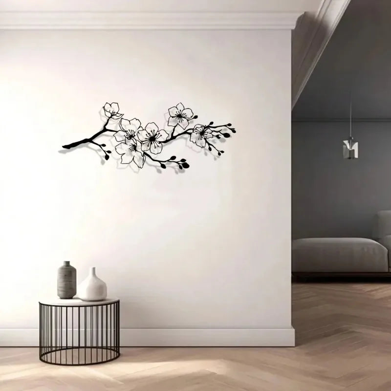 décoration murale moderne branche fleurs cerisier noire minimaliste métal feuilles fines opaque