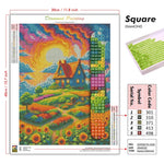 tableau diamant paysage floral multicolore ciel bleu nuages art numérique toile diamants stylo colle