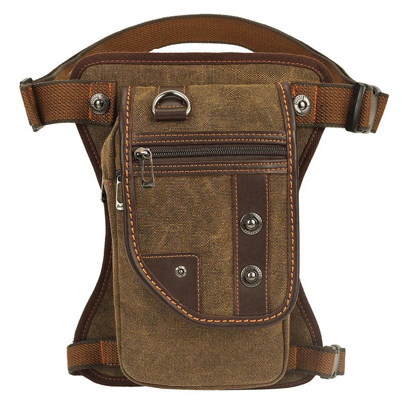 sac banane toile coton vintage marron clair robuste poche zippée avant arrière