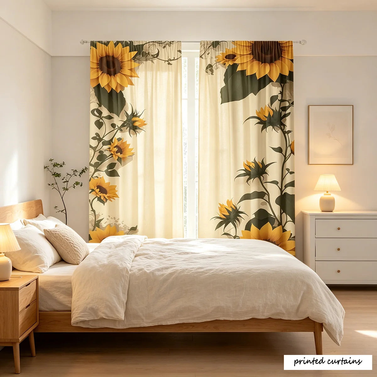 rideaux imprimés moderne fleurs tournesol jaune vert semi opaques maison