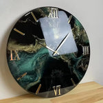 horloge murale contemporaine noir vert doré texture marbrée moderne fixation aluminium 40cm
