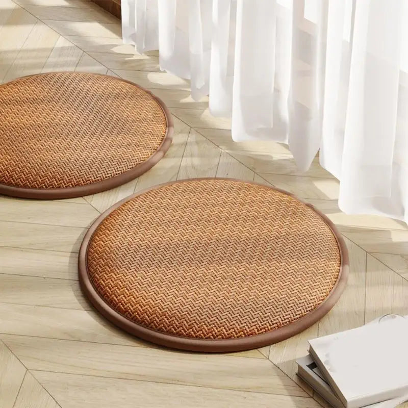coussin siège rond fibre polyester gris marron clair motif géométrique moderne traditionnel 30cm 35cm
