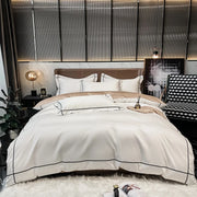 ensemble literie coton egyptien 800tc blanc cassé bordure noire moderne luxueux housse couette taies