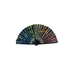 éventail pliant bambou tissu noir multicolore motif géométrique classique moderne