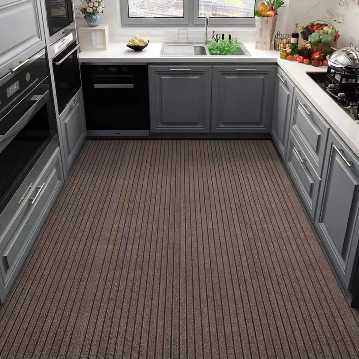 tapis rayé gris moderne polypropylène chambre rectangle absorption 60x120cm lavage main