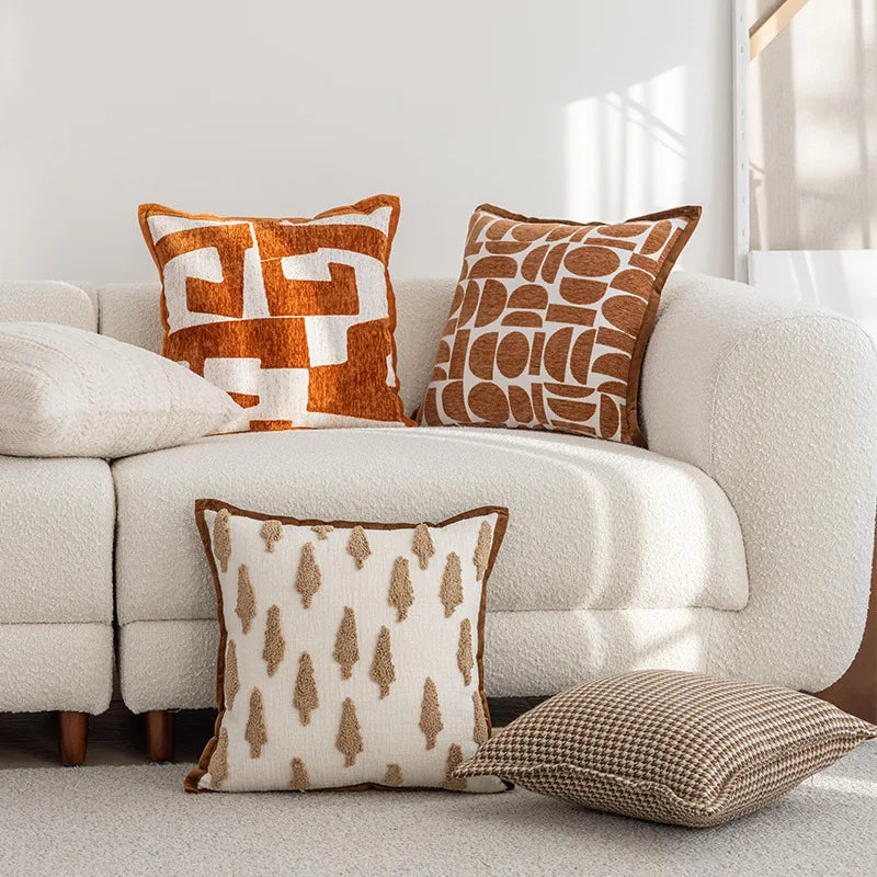 housse coussin polyester géométrique moderne marron blanc décoration canapé voiture