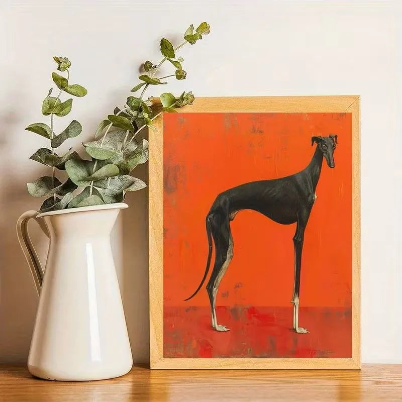 tableau abstrait chien noir orange contemporain toile sans cadre 50x40cm 60x40cm 70x30cm