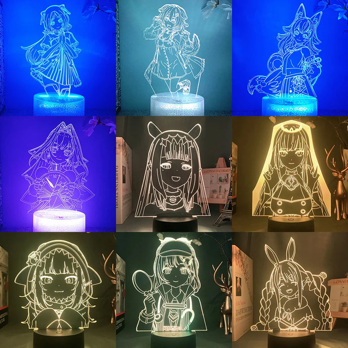 Lampe de chevet LED 3D anime Hololive Ouro Kronii Ninomae Inanis en blanc