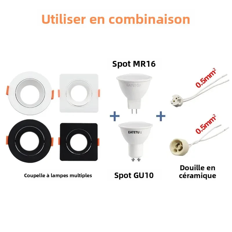 spots led plafonnier blanc carré moderne montage arrière douille gu10 gu5.3 céramique fixe 90