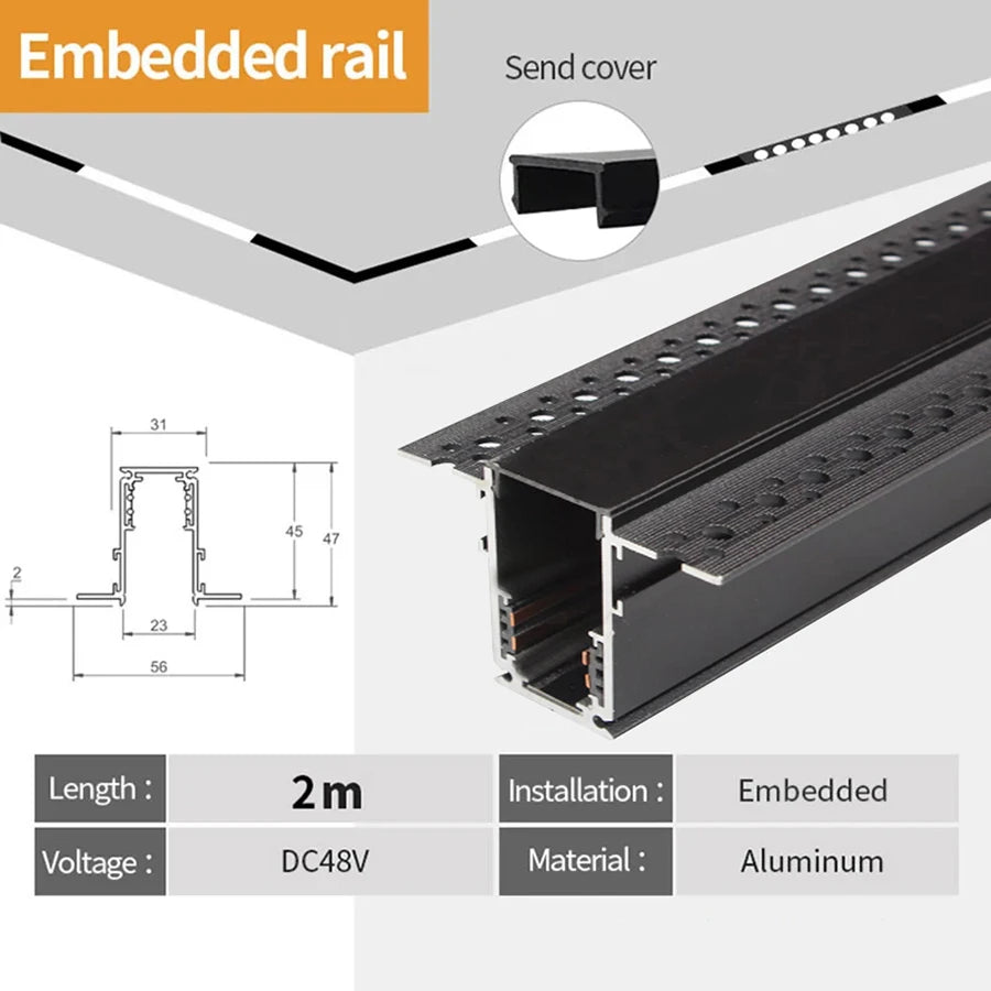 rail led magnétique noir mètres connecteurs d'angle clips fixation moderne