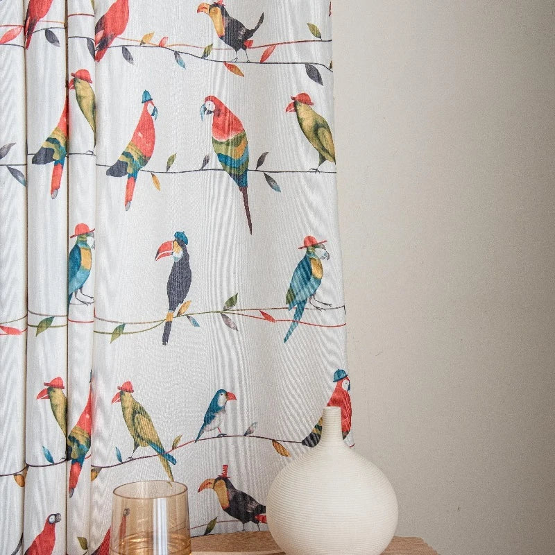 rideau oiseaux colorés moderne polyester opaque maison chambre salon