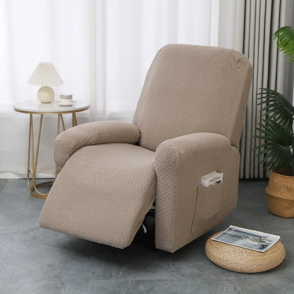housse fauteuil relax moderne polyestère motifs géométriques beige gris vert poches antidérapante