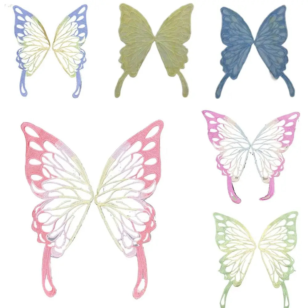 ailes papillon brodées dentelle couleur vert rose bleu artisanal délicat adhésif transparent mariage decoration