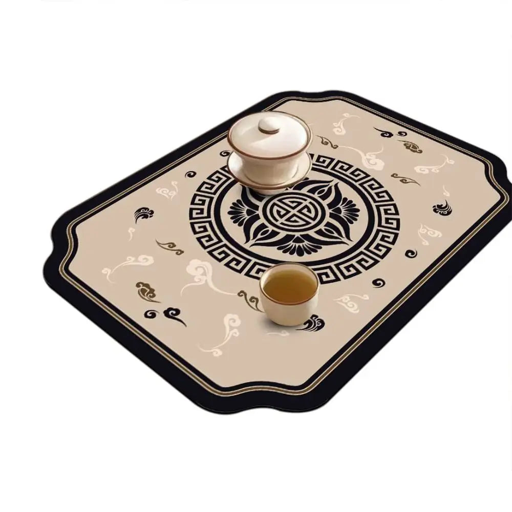 tapis table art traditionnel fleurs oiseaux bleu clair beige brun
