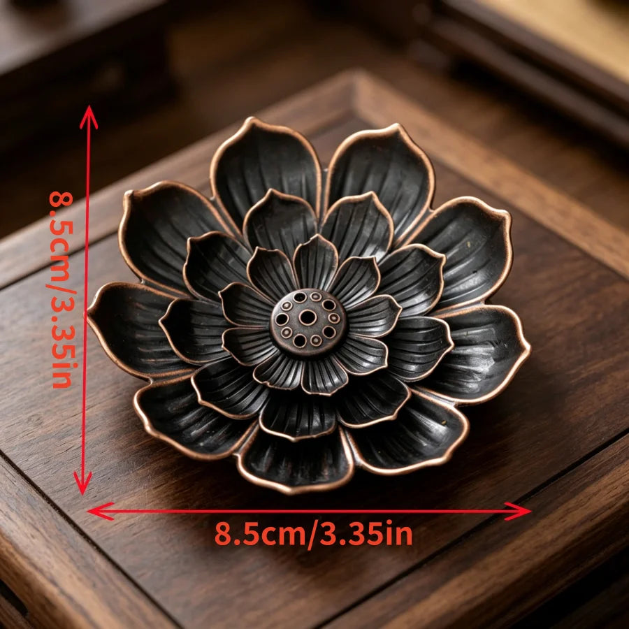support incense lotus métal noir bronze doré décoration zen floral aromathérapie