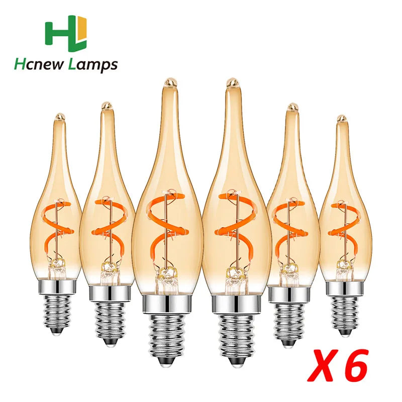 ampoules led vintage transparentes dorées spirale orange e12 e14 2200k 25000h 85mm