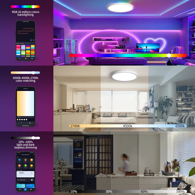 plafonnier intelligent led rgb blanc moderne murale éclairage quotidien adjustable smart lamp