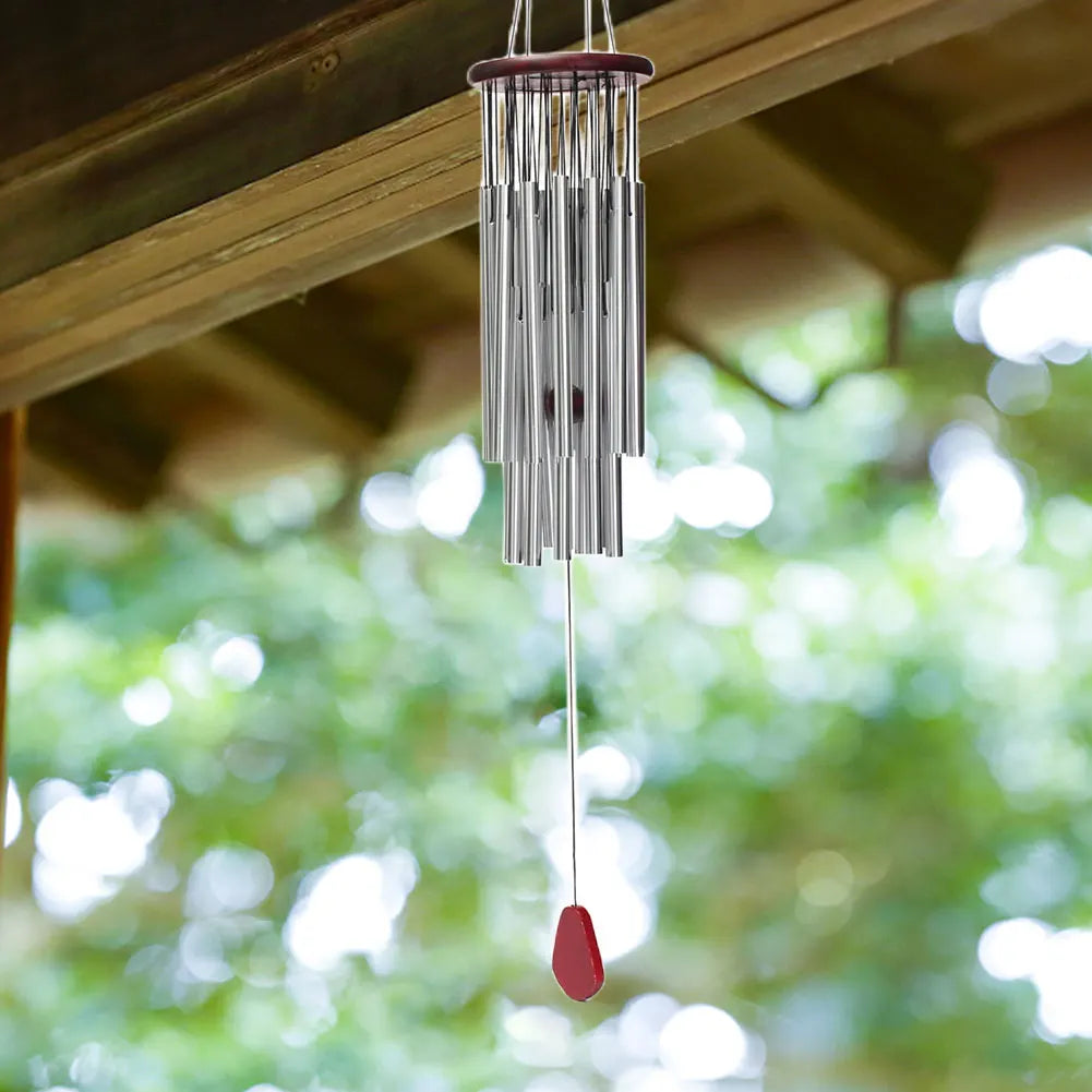 cloche vent moderne tubes métalliques argenté rouge marron floralextérieur maison jardin decoration