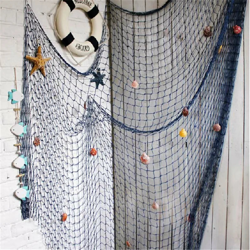 filet pêche mur blanc bleu marine coquillages étoiles mer décoratif clips nautique maison artisanat