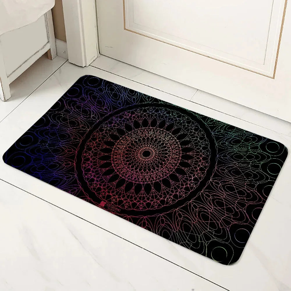 tapis sol mandala géométrique boho noir bleu vert rouge jaune or