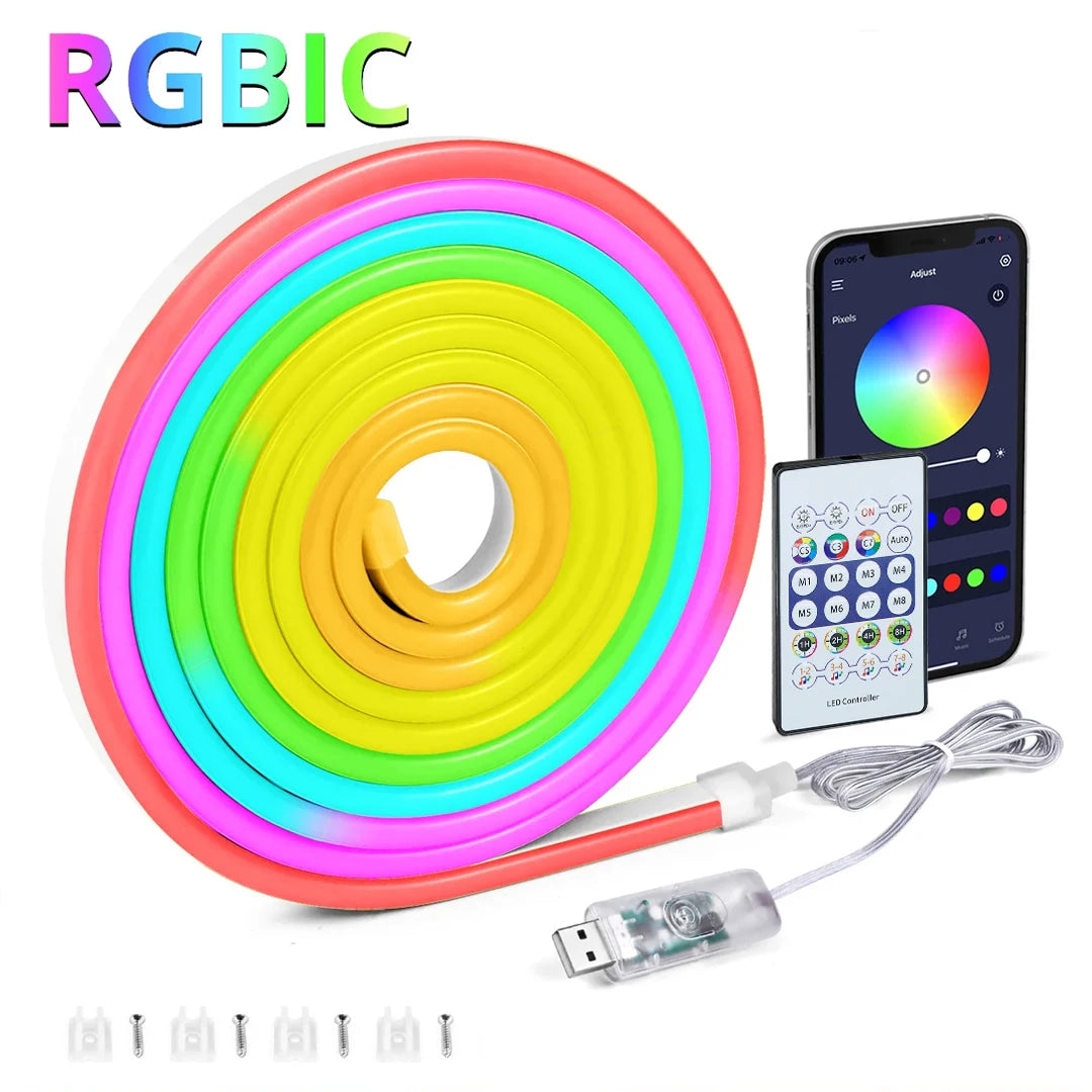 ruban led néon multicolore synchronisation musicale application bluetooth ambiance chambre fête noël