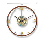 horloge murale moderne élégante face unique bois chiffres dorés aiguilles secondes quartz batterie