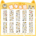 sticker kawaii adhésif dessins animés chats floraux textes scrapbooking transparent rose vert bleu blanc