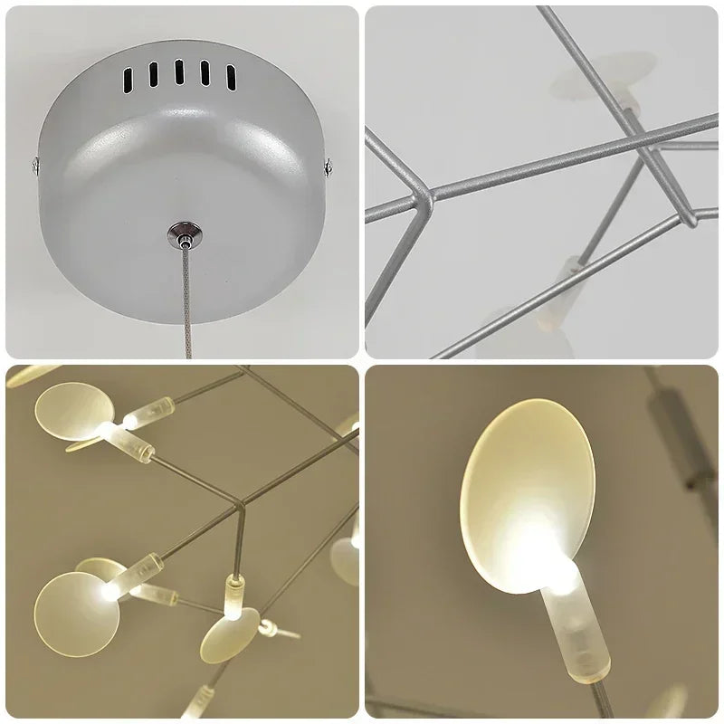 suspension lumineuse moderne branchée feuilles translucides lumière led blanc doré