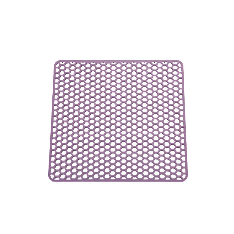tapis silicone moderne violet jaune noir hexagonal drainage rapide cuisine vaisselle verre