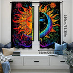 rideau motif soleil lune abstrait pièces polyester noir orange rouge bleu opacité coloré