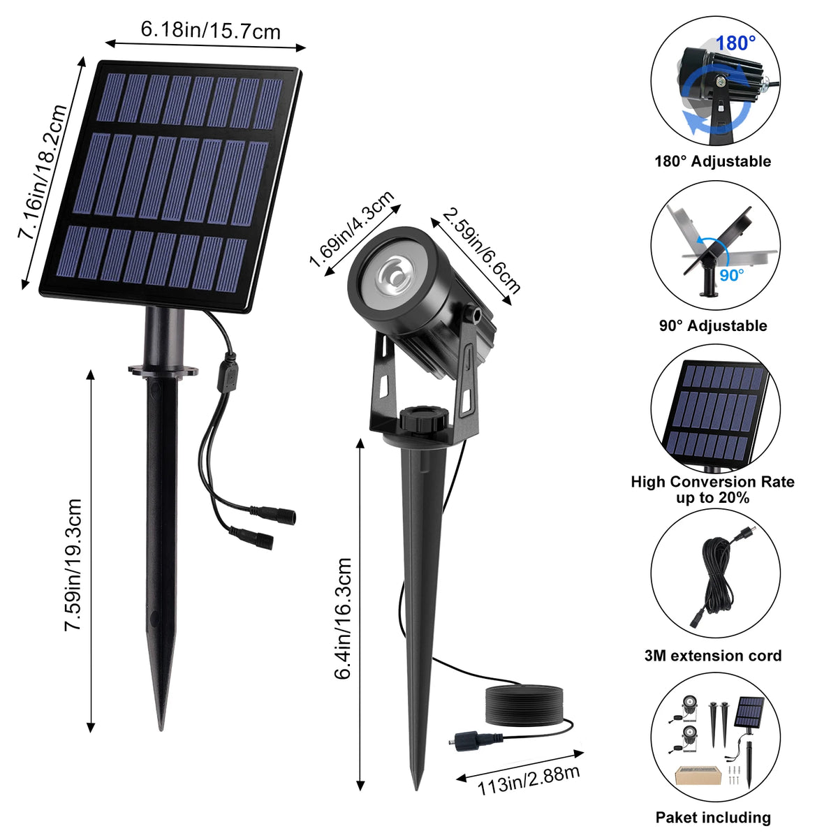 projecteur solaire led moderne panneaux solaires noir ip65 étanche autonomie vacancesextérieur đèn
