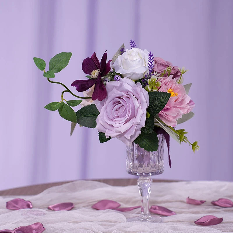 Bouquet artificiel violet fleurs soie classique vase décoration mariage anniversaire événementextérieur