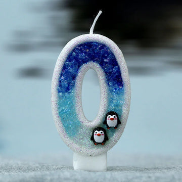 bougies anniversaire forme chiffre glitter pinguins blanc bleu noir festive mariage enfants
