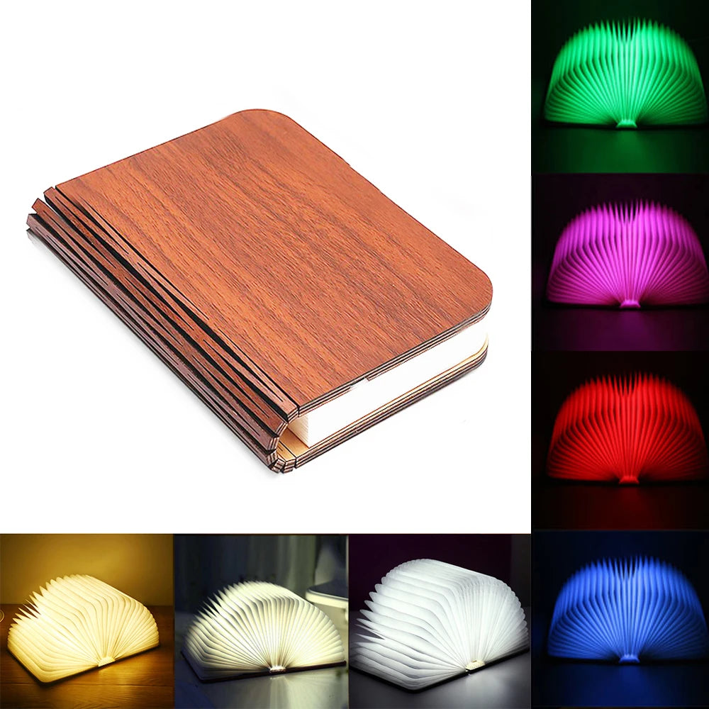 lampe led pliable forme livre bois naturel blanc moderne minimaliste clips magnétiques 5v usb