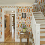 papier peint vinyle tigres sautant fleurs soleils boho chic salon chambre enfant cuisineOpaque Jaune