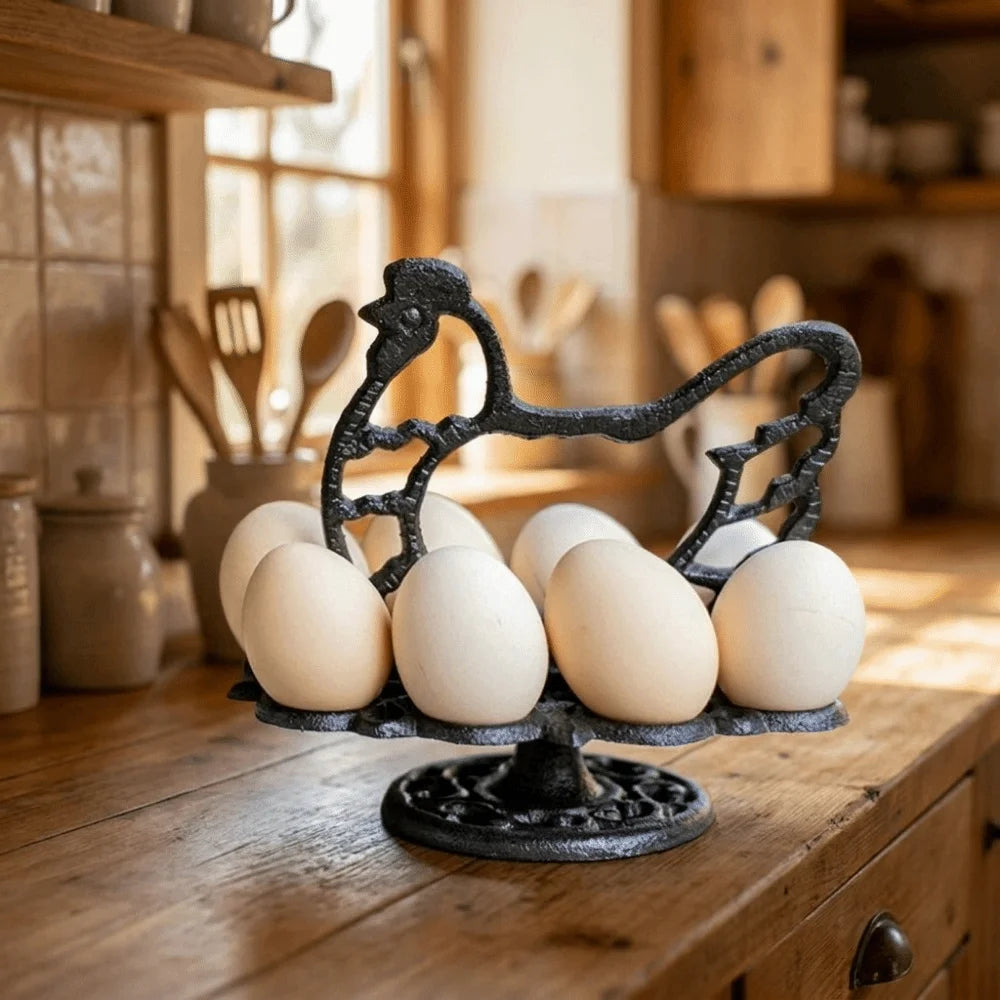 porte œufs poule 12 œufs vintage noir rangement cuisine présentoir réutilisable